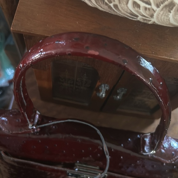 Vintage Burgundy Ostrich Leather Handbag - Picture 12 of 15